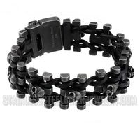 Biker Jewelry's Men's Leather and Stainless Steel Skull Biker Bracelet Distressed SB68