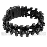 Biker Jewelry's Men's Leather and Stainless Steel Skull Biker Bracelet Distressed SB68