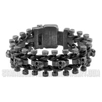 Biker Jewelry's Men's Leather and Stainless Steel Skull Biker Bracelet Distressed SB68