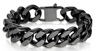 Stainless Steel Bracelet Black Designer Cuban Link 3 lengths 16mm Wide SB12