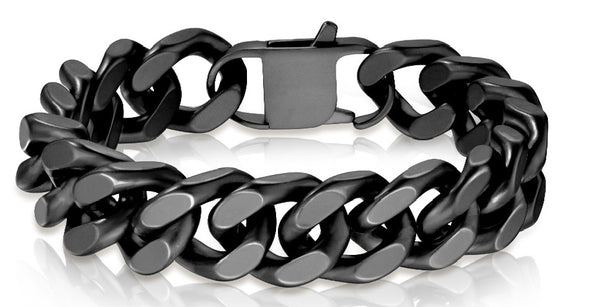 Stainless Steel Bracelet Black Designer Cuban Link 3 lengths 16mm Wide SB12