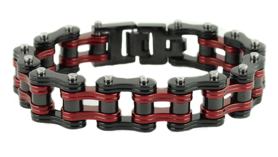 Firefighter Motorcycle Bike Chain Bracelet Stainless Steel Black & Red SB81