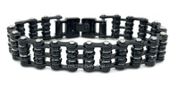 Women's Black Stainless Steel Bling Motorcycle Tennis Bracelet with Crystals Double Rows SB84