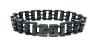 Women's Black Stainless Steel Bling Motorcycle Tennis Bracelet with Crystals Double Rows SB84