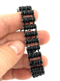 Women's Black Stainless Steel Bling Motorcycle Tennis Bracelet with Crystals Double Rows SB84
