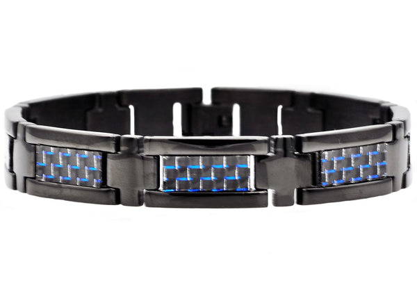 1/2 inch Wide Stainless Steel Black & Blue Bracelet SB91