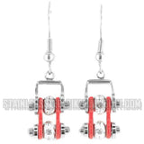 Heavy Metal Jewelry Ladies Motorcycle Mini Bike Chain Earrings Stainless Steel Chrome/Red SE50