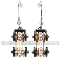 Biker Jewelry Ladies Motorcycle Bike Chain Earrings Stainless Steel Black & Gold SE41