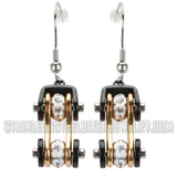 Biker Jewelry Ladies Motorcycle Bike Chain Earrings Stainless Steel Black & Gold SE41
