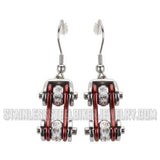 Biker Jewelry Ladies Motorcycle Bike Chain Earrings Stainless Steel Chrome & Candy Red SE42