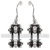Biker Jewelry Ladies Motorcycle Bike Chain Earrings Stainless Steel Chrome & Black SE44