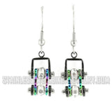 Heavy Metal Jewelry Ladies Motorcycle Mini Bike Chain Earrings Stainless Steel Black/Iridescent SE1208E