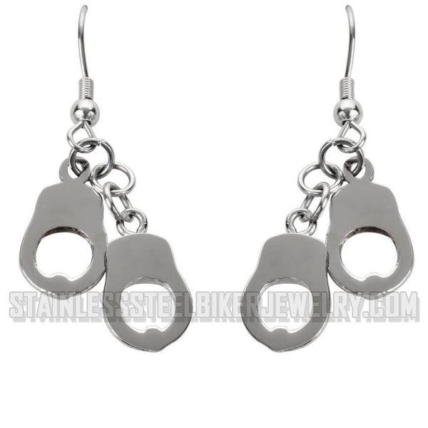 Biker Jewelry Ladies Double Handcuff French Wire Earrings Stainless Steel SE27