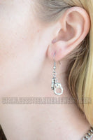 Biker Jewelry Ladies Double Handcuff French Wire Earrings Stainless Steel SE27