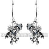 Heavy Metal Jewelry Ladies Cherub Angel French Wire Earrings Stainless Steel Black Heart SE1472