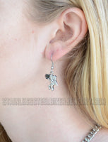 Heavy Metal Jewelry Ladies Cherub Angel French Wire Earrings Stainless Steel Black Heart SE1472