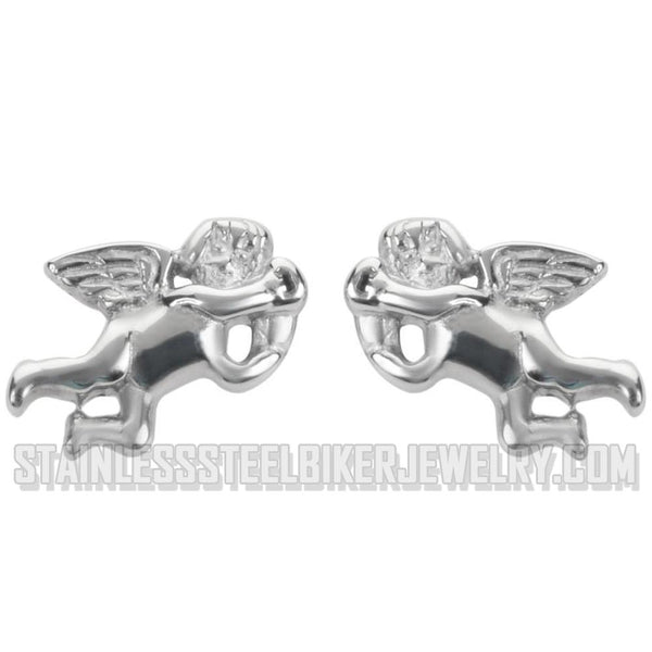 Heavy Metal Jewelry Ladies Cherub Angel Post & Nut Earrings Stainless Steel SE1474