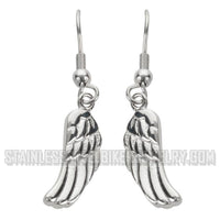 Biker Jewelry Ladies Angel Wing French Wire Earrings Stainless Steel SE25