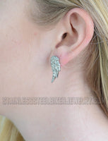 Heavy Metal Jewelry Ladies Angel Wing Bling Earrings Stainless Steel SE16