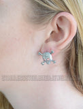 Heavy Metal Jewelry Large Ladies Bling Skull & Crossbones Post Earrings Stainless Steel SE12