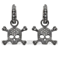 Biker Jewelry Ladies Black Bling Skull & Crossbones Hoop Earrings Stainless Steel SE34