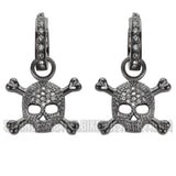 Biker Jewelry Ladies Black Bling Skull & Crossbones Hoop Earrings Stainless Steel SE34