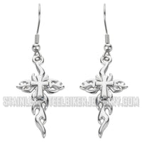 Biker Jewelry Ladies Flaming Cross French Wire Earrings Stainless Steel Religious Jewelry SE49