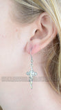 Biker Jewelry Ladies Flaming Cross French Wire Earrings Stainless Steel Religious Jewelry SE49