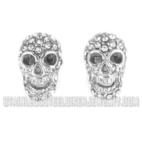 Biker Jewelry 3-D Bling Skull Ladies Stud Earrings Stainless Steel SE13