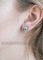 Biker Jewelry 3-D Bling Skull Ladies Stud Earrings Stainless Steel SE13