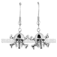 Heavy Metal Jewelry Ladies Skull & Crossbones French Wire Earrings Stainless Steel SE1628