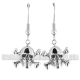 Heavy Metal Jewelry Ladies Skull & Crossbones French Wire Earrings Stainless Steel SE1628