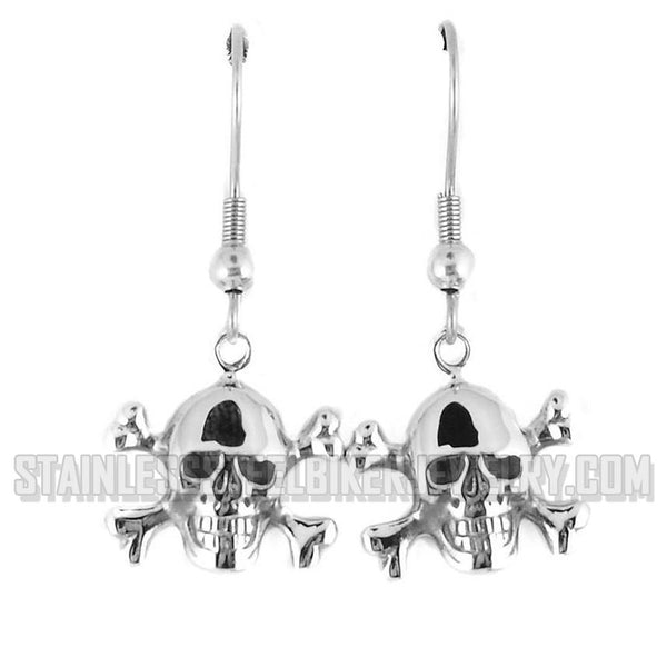 Heavy Metal Jewelry Ladies Skull & Crossbones French Wire Earrings Stainless Steel SE1628