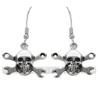 Biker Jewelry Skull & Wrenches French Wire Earrings Stainless Steel SE7