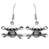 Biker Jewelry Skull & Wrenches French Wire Earrings Stainless Steel SE7