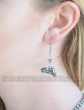 Ladies Dangle Motorcycle Fleur De Lis French Wire Biker Earrings Stainless Steel SE28