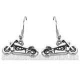 Biker Jewelry Ladies Dangle Motorcycle French Wire Earrings Stainless Steel SE48