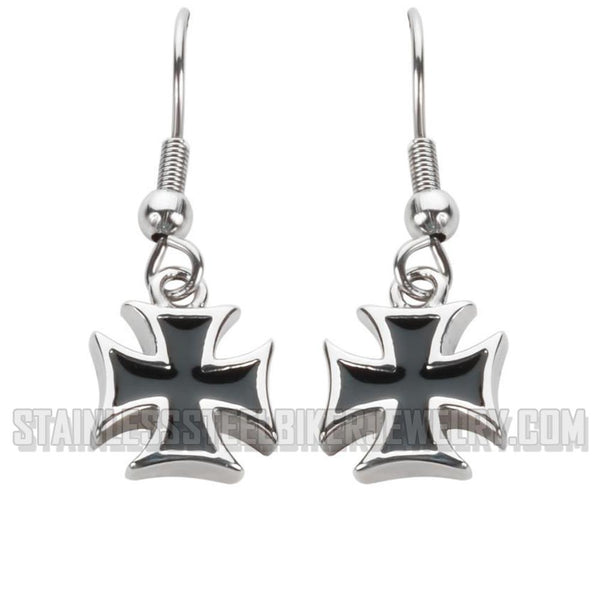 Ladies Iron Cross French Wire Earrings Stainless Steel SE31