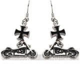 Biker Jewelry Ladies Motorcycle Black Iron Cross French Wire Earrings Stainless Steel SE45
