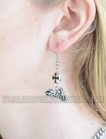 Biker Jewelry Ladies Motorcycle Black Iron Cross French Wire Earrings Stainless Steel SE45