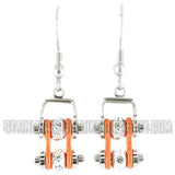 Biker Jewelry Women's Motorcycle Bike Chain Earrings Stainless Steel Chrome & Orange SE52