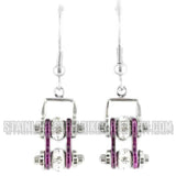 Biker Jewelry Ladies Motorcycle Bike Chain Earrings Stainless Steel Chrome & Candy Purple SE51