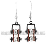 Biker Jewelry Ladies Motorcycle Bike Chain Earrings Stainless Steel Black & Candy Red SE62