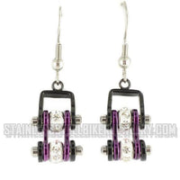 Biker Jewelry Ladies Motorcycle Small Bike Chain Earrings Stainless Steel Black an Candy Purple SE58