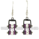 Biker Jewelry Ladies Motorcycle Small Bike Chain Earrings Stainless Steel Black an Candy Purple SE58