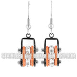 Biker Jewelry Ladies Motorcycle Bike Chain Earrings Stainless Steel Black/Orange SE57