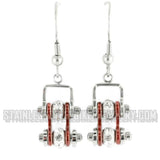Biker Jewelry Ladies Motorcycle Mini Bike Chain Earrings Stainless Steel Chrome / Candy Red