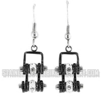 Biker Jewelry Ladies Motorcycle Mini Bike Chain Earrings Stainless Steel Black & Black SE55