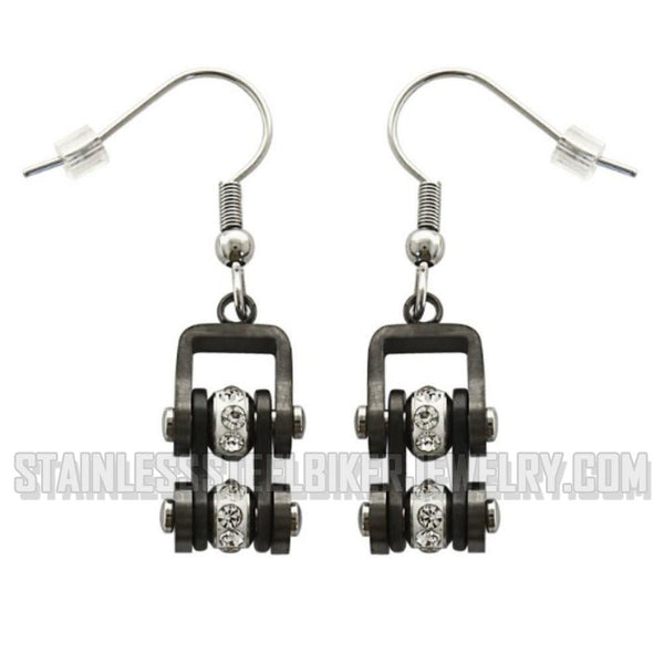 Heavy Metal Jewelry Ladies Mini Motorcycle Gunmetal Biker Earrings Stainless Steel SE2020E