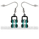 Biker Jewelry Ladies Stainless Steel Black & Turquoise Motorcycle Mini Bike Chain Earrings SE73